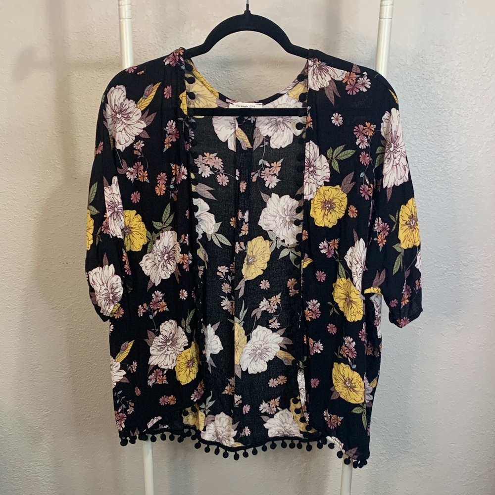 Persaya Black Floral Kimono‎ Blouse